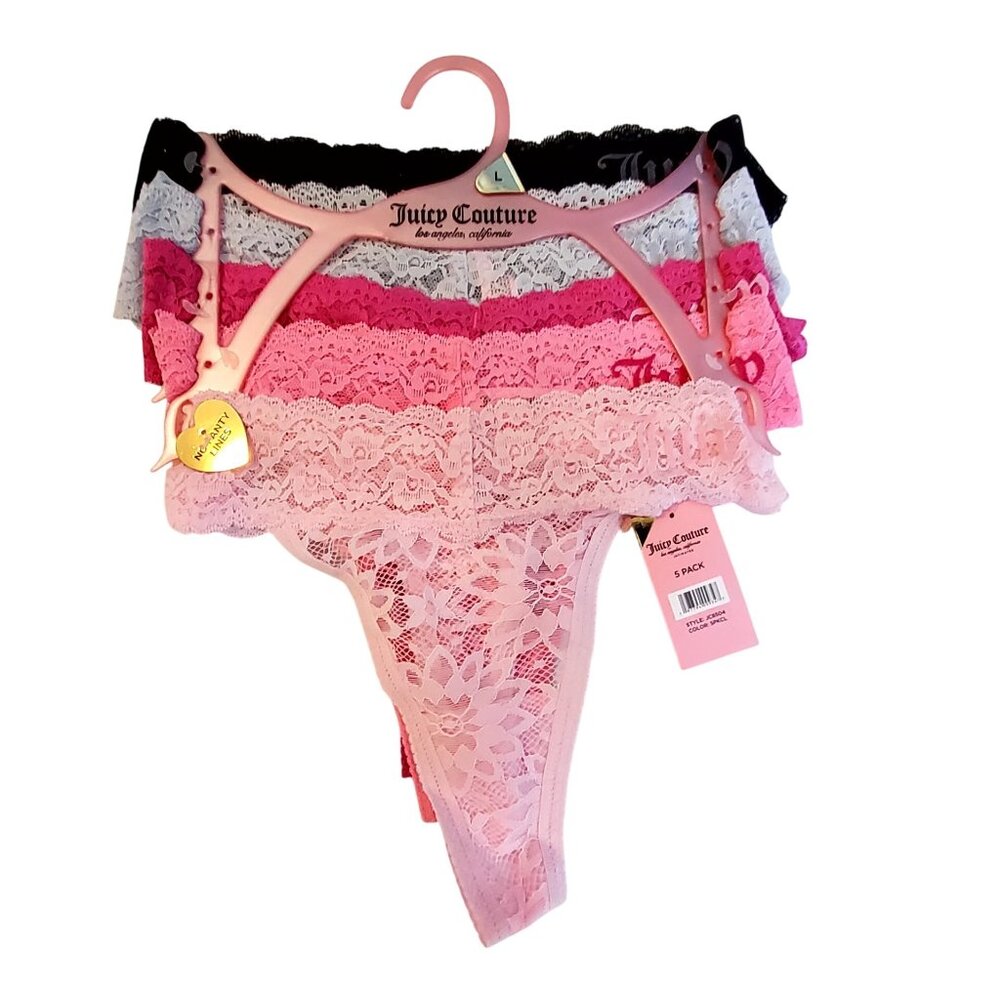 Juicy Couture Womens Lace Thong Panties 5-Pack Multicolore L elastic waistband